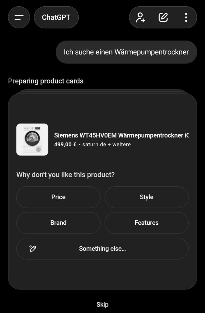 chatgpt shopping vorauswahl8