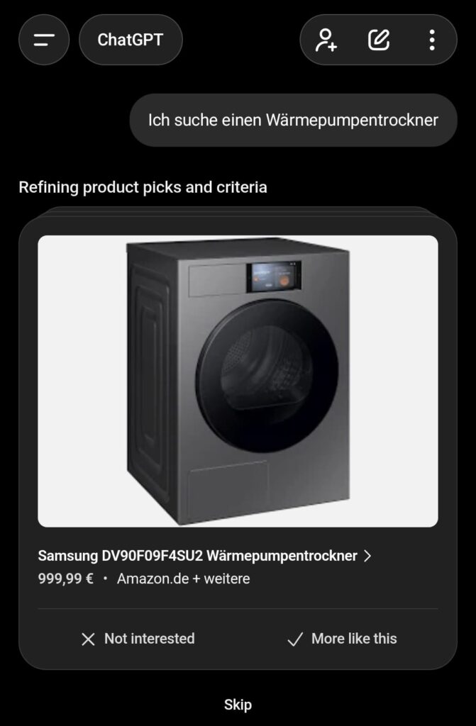chatgpt shopping vorauswahl9
