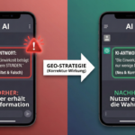 Vergleich: GEO-Strategie korrigiert falsche KI-Infos zu richtigen Antworten.